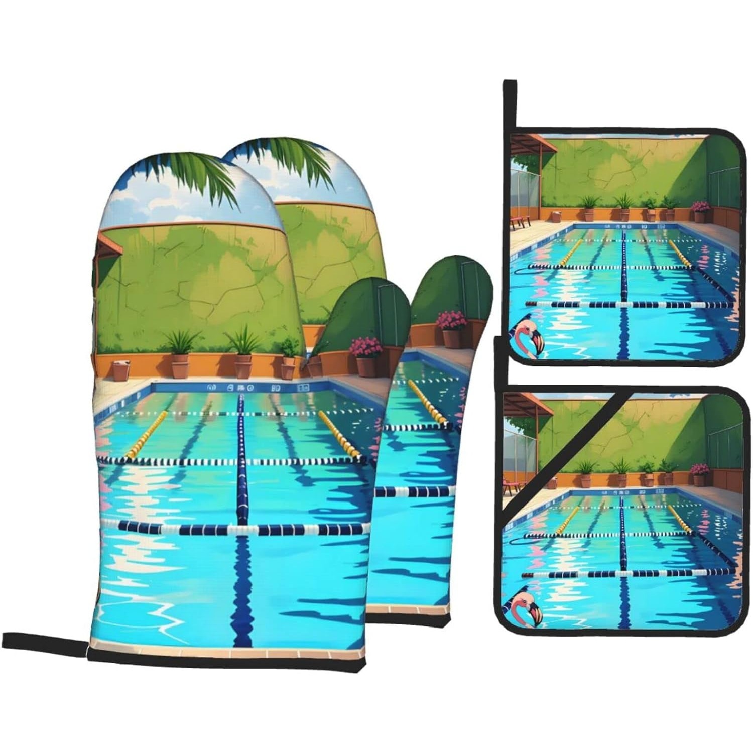 Oven Mitt Silicone - Flamingo and Swimming Pool Silicone Oven
