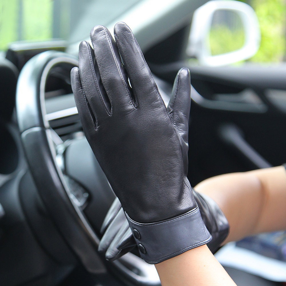 Fashion Black Real Leather Glo - Wool Glove Lined review and price