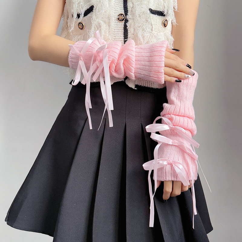 Sweet Ribbon Bow Knitted Warm  - Fingerless Glove Knit review and price
